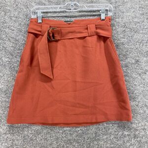 Express Skirt Women 2 Red A-Line Midi Belted Zipper Mid Rise Pockets Casual